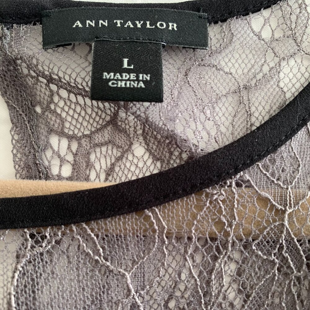 Ann Taylor Size L Black and Gray Sheer Top